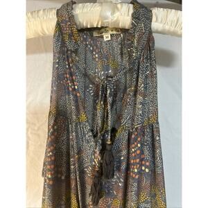 Camille & Co Dress Womens Size M Maxi Sleeveless Tiered Ruffles Tassel Tie